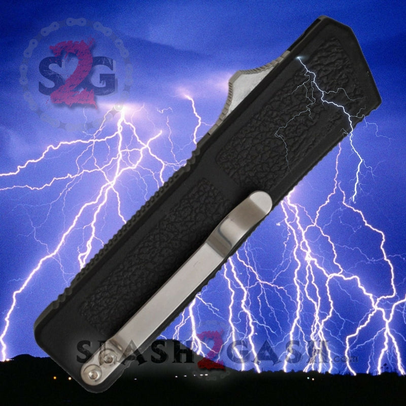 Lightning OTF Dual Action Black Automatic Knife - Tactical Plain Edge