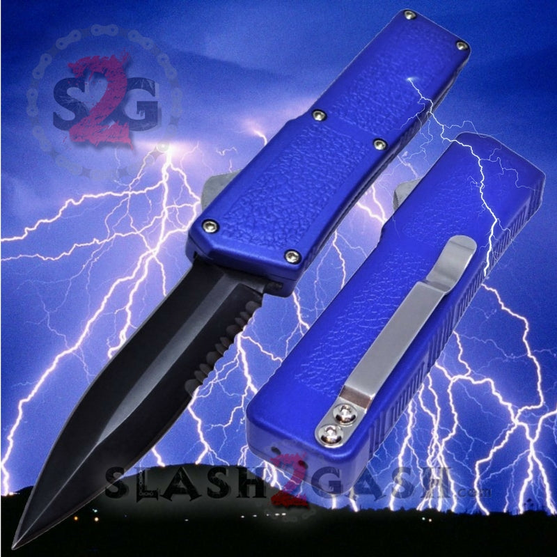 Lightning OTF Dual Action Blue Automatic Knife - Tactical Combo Edge Knife-OTF - Tophatter Daily Deals