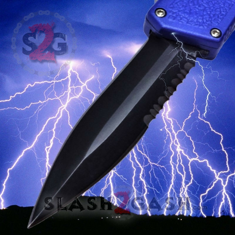 Lightning OTF Dual Action Blue Automatic Knife - Tactical Double Edge Combo Edge Knife-OTF - Tophatter Daily Deals