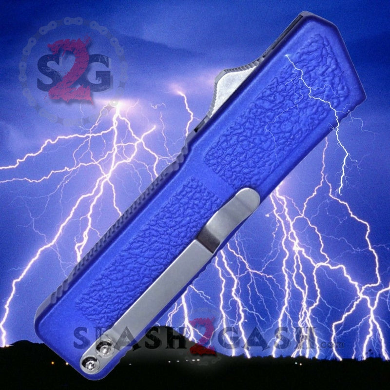 Lightning OTF Dual Action Blue Automatic Knife - Tactical Combo Edge Double Edge Plain Knife-OTF - Tophatter Daily Deals