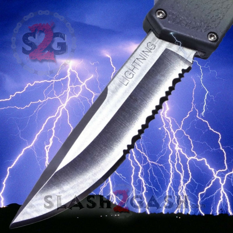 Lightning OTF Dual Action Camo Automatic Knife - Satin Serrated Serrated Edge Knife-OTF - Tophatter Daily Deals