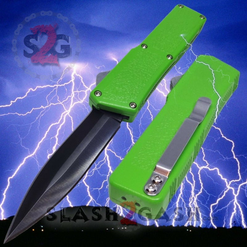 Lightning OTF Dual Action Green Automatic Knife - Tactical Double Edge Knife-OTF - Tophatter Daily Deals