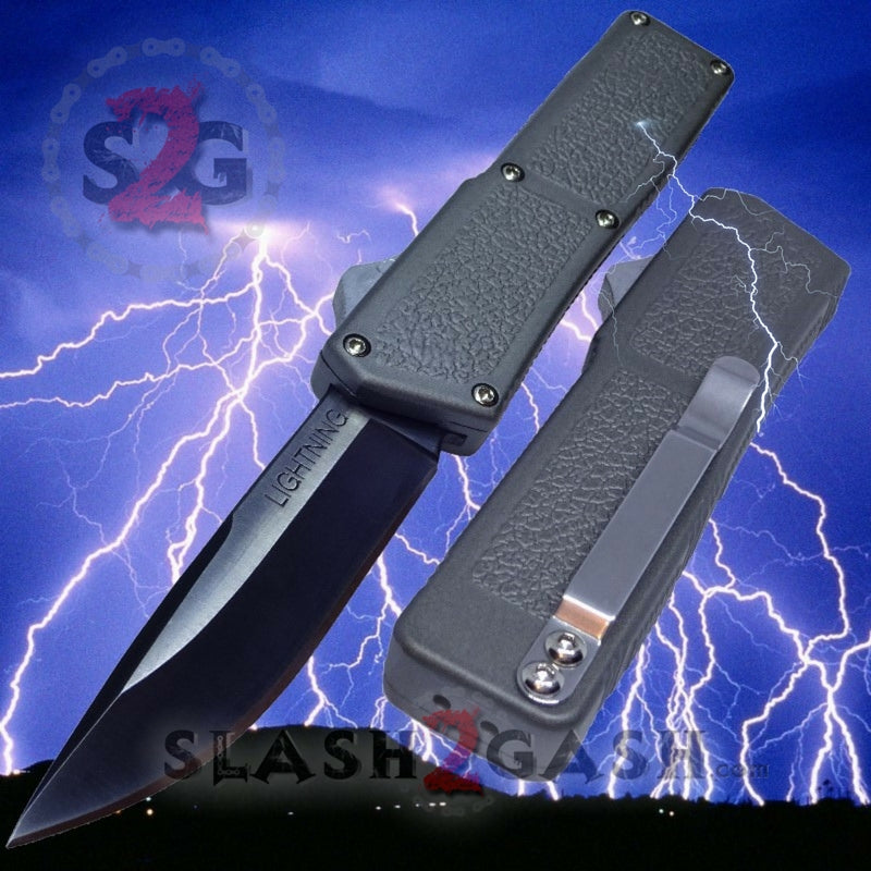Lightning OTF Dual Action Grey Automatic Knife - Tactical Serrated Edge Knife-OTF - Tophatter Daily Deals