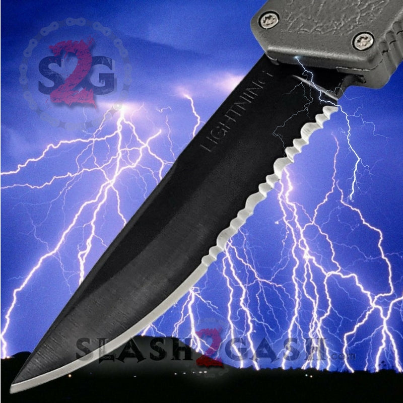Lightning OTF Dual Action Grey Automatic Knife - Tactical Plain Edge Serrated Edge Knife-OTF - Tophatter Daily Deals
