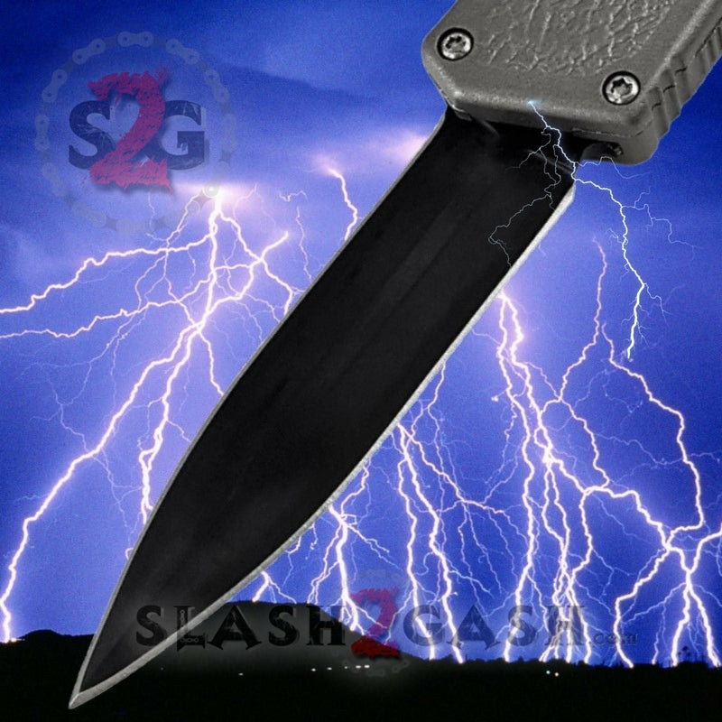 Lightning OTF Dual Action Grey Automatic Knife - Tactical Combo Edge Double Edge Knife-OTF - Tophatter Daily Deals