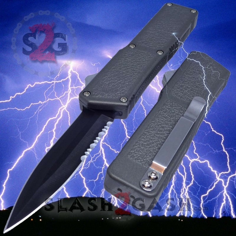 Lightning OTF Dual Action Grey Automatic Knife - Tactical Double Edge Knife-OTF - Tophatter Daily Deals
