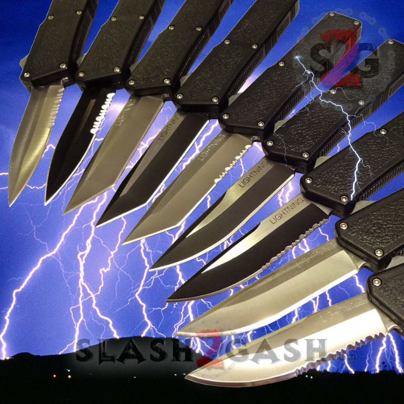 Lightning OTF Dual Action Black Automatic Knife - TAIWAN 11 Blade Options Knife-OTF - Tophatter Daily Deals