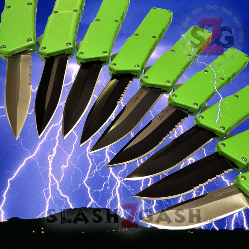 Lightning OTF Dual Action Green Automatic Knife - TAIWAN upgraded 9 Blades Knife-OTF - Tophatter Daily Deals