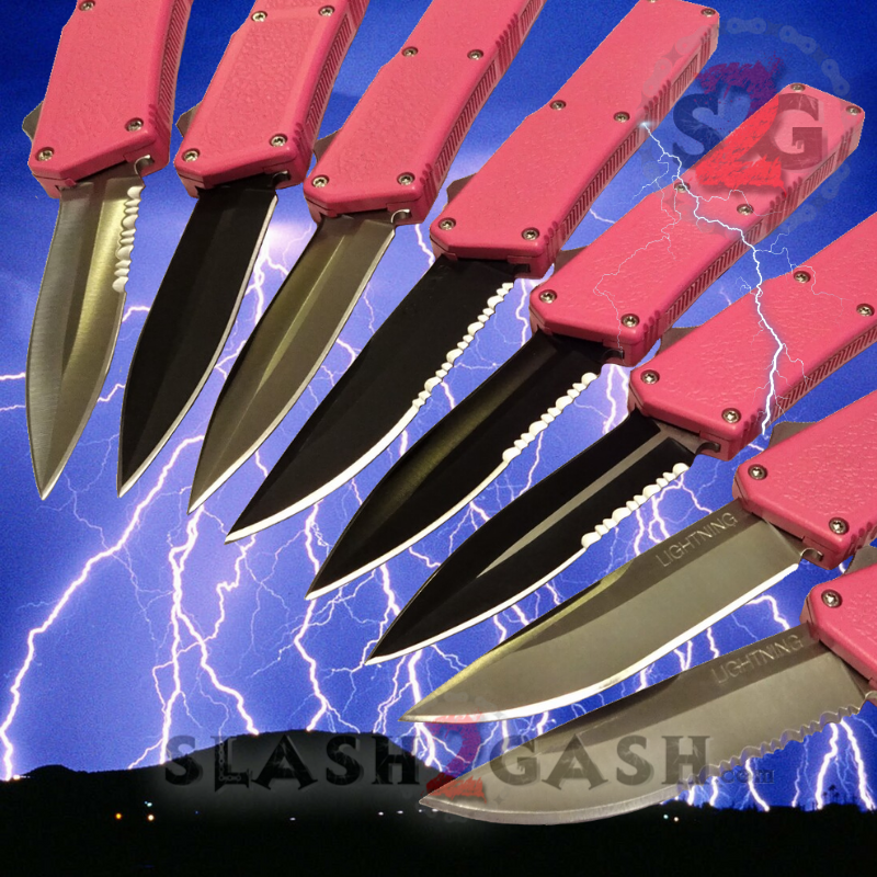 Lightning OTF Knife Dual Action Pink Switchblade UPGRADED - 8 Blades Knife-OTF - Tophatter Daily Deals
