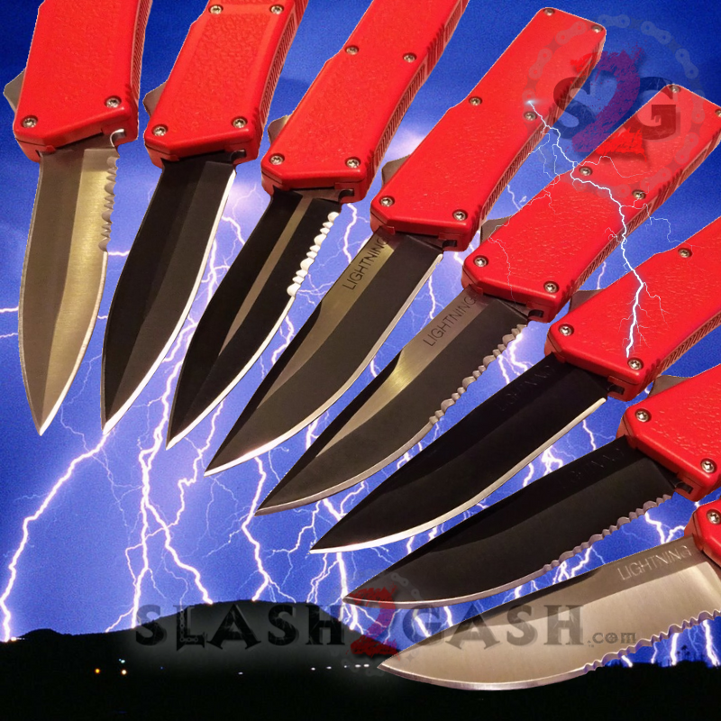 Lightning OTF Dual Action Red Automatic Knife - TAIWAN upgraded 8 Blades Knife-OTF - Tophatter Daily Deals