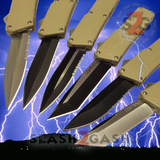 Lightning OTF Knife Dual Action Tan Switchblade - TAIWAN upgraded 6 Blades Knife-OTF - Tophatter Daily Deals
