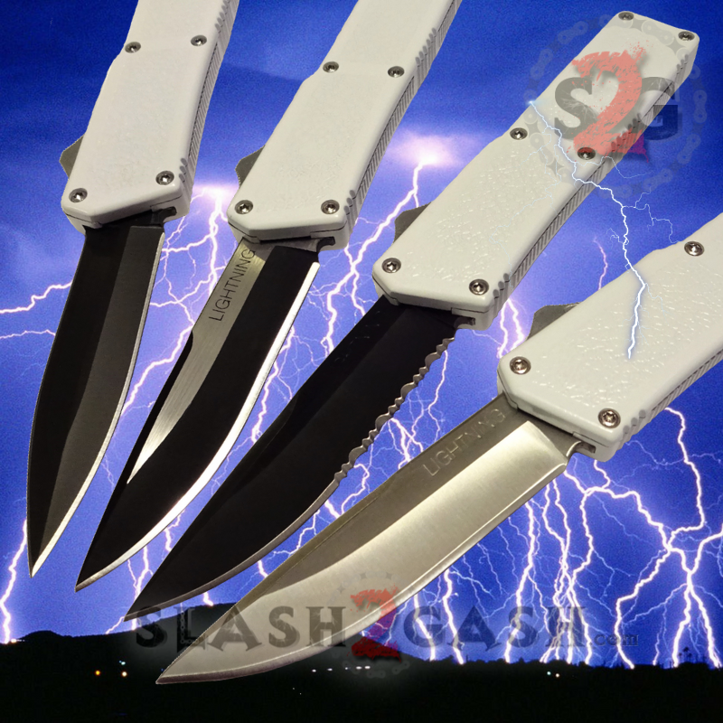 Lightning OTF Dual Action White Automatic Knife - TAIWAN upgraded 4 Blades Knife-OTF - Tophatter Daily Deals