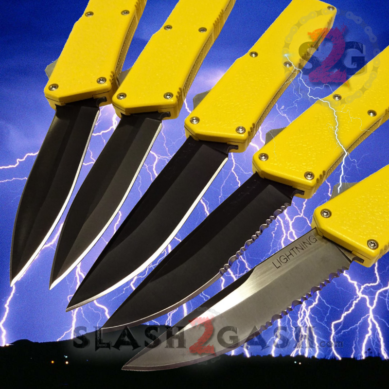 Lightning OTF Dual Action Yellow Automatic Knife - TAIWAN upgraded 5 Blades Knife-OTF - Tophatter Daily Deals