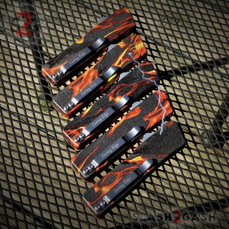 Lightning OTF Knife D/A Flame Fire Switchblade - Tanto Serrated Knife-OTF - Tophatter Daily Deals
