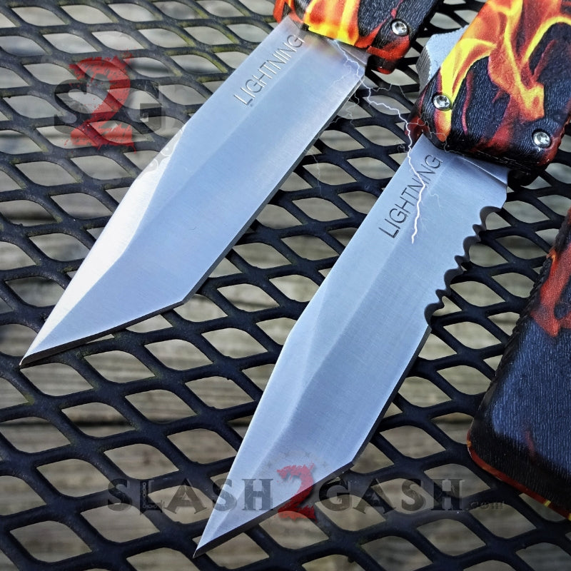 Lightning OTF Knife D/A Flame Fire Switchblade - Tanto Serrated Knife-OTF - Tophatter Daily Deals