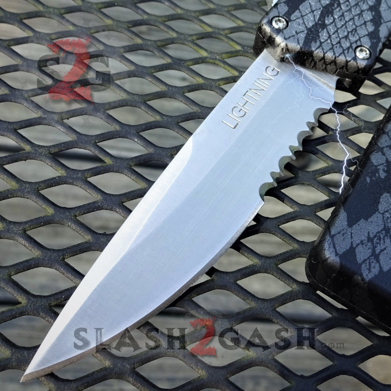 Lightning OTF Knife D/A Snake Skin Switchblade - Drop Serrated Drop Point - Serrated Edge Knife-OTF - Tophatter Daily Deals