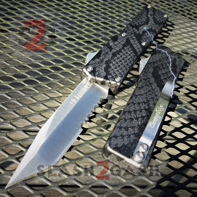 Lightning OTF Knife D/A Snake Skin Switchblade - Tanto Serrated Knife-OTF - Tophatter Daily Deals