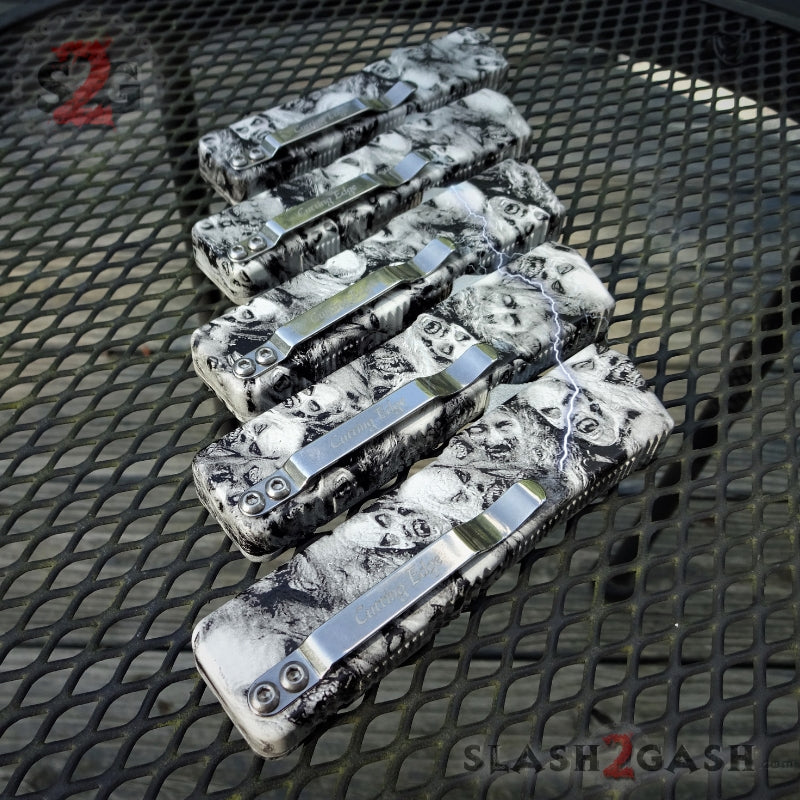 Lightning OTF Knife D/A Zombie Skulls Switchblade - Tanto Serrated Knife-OTF - Tophatter Daily Deals
