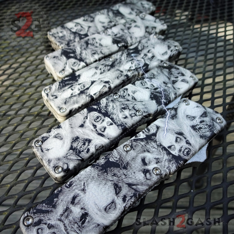 Lightning OTF Knife D/A Zombie Skulls Switchblade - Tanto Serrated Knife-OTF - Tophatter Daily Deals