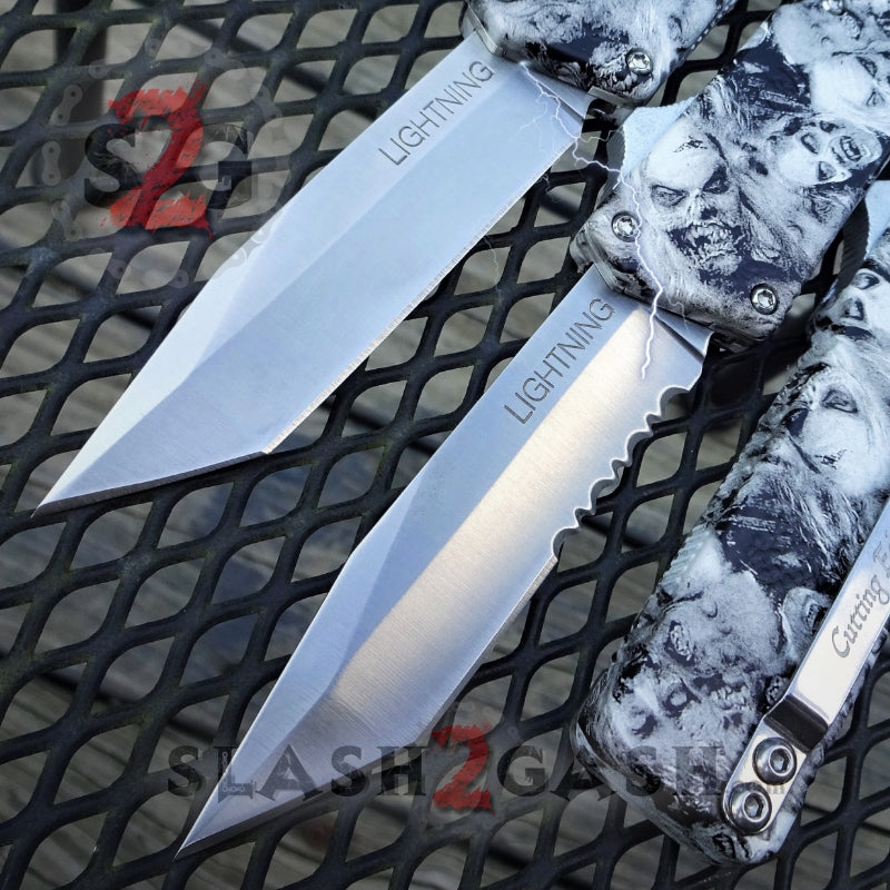 Lightning OTF Knife D/A Zombie Skulls Switchblade - Tanto Plain Knife-OTF - Tophatter Daily Deals