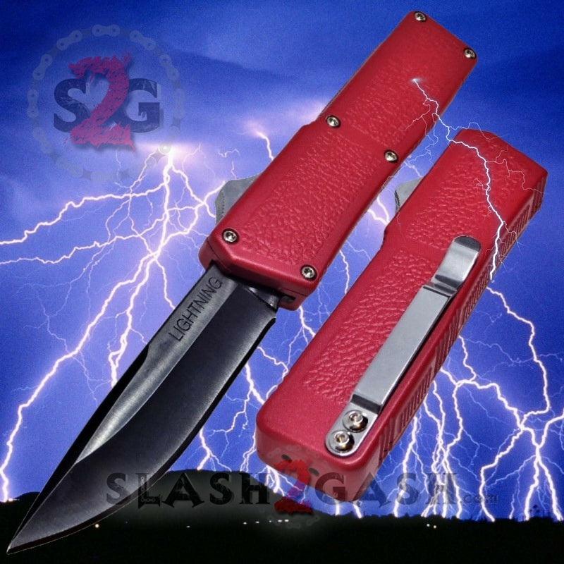 Lightning OTF Dual Action Red Automatic Knife - Tactical Plain Edge Knife-OTF - Tophatter Daily Deals