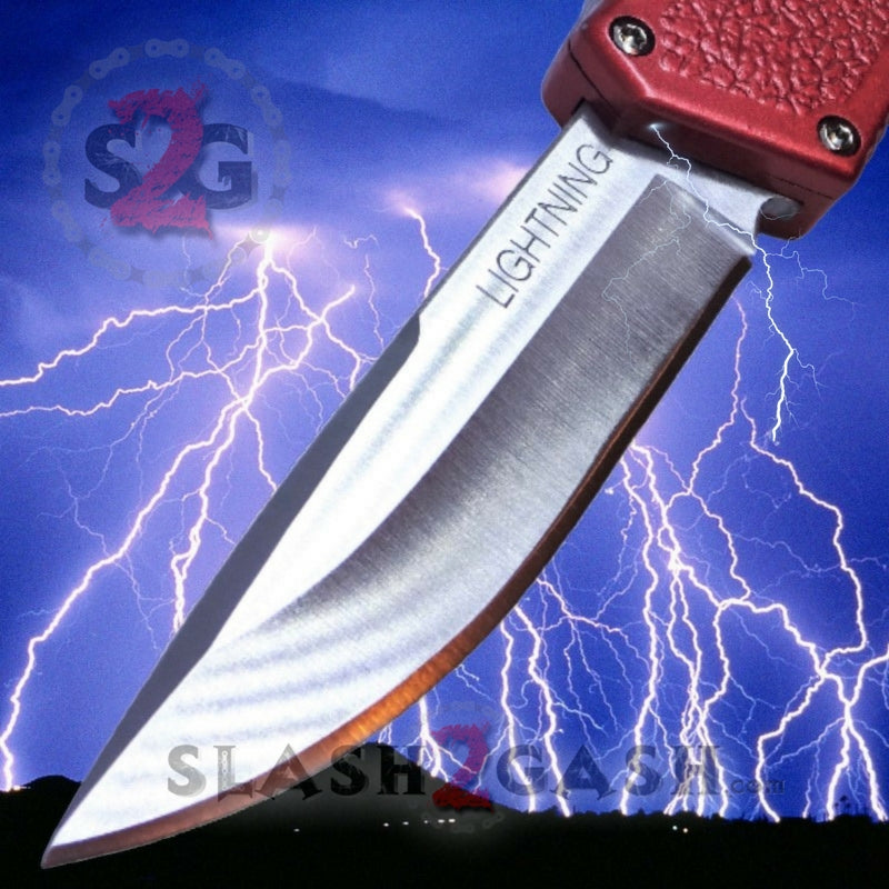Lightning OTF Dual Action Red Automatic Knife - Satin Serrated Edge Plain Edge Knife-OTF - Tophatter Daily Deals