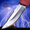 Lightning OTF Dual Action Red Automatic Knife - Satin Serrated Edge Plain Edge Knife-OTF - Tophatter Daily Deals
