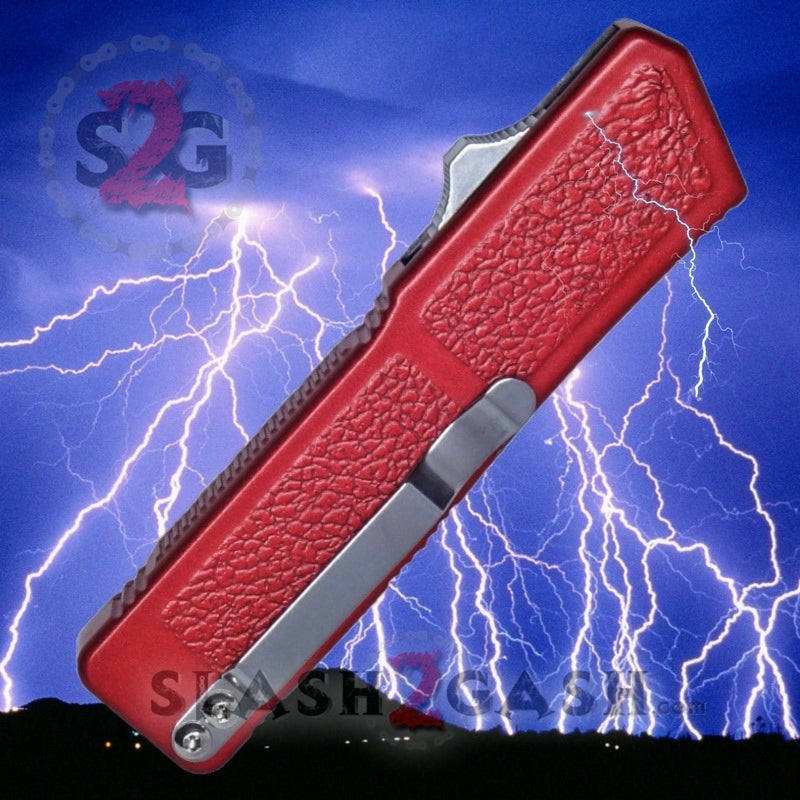 Lightning OTF Dual Action Red Automatic Knife - Satin Serrated Edge Serrated Edge Knife-OTF - Tophatter Daily Deals