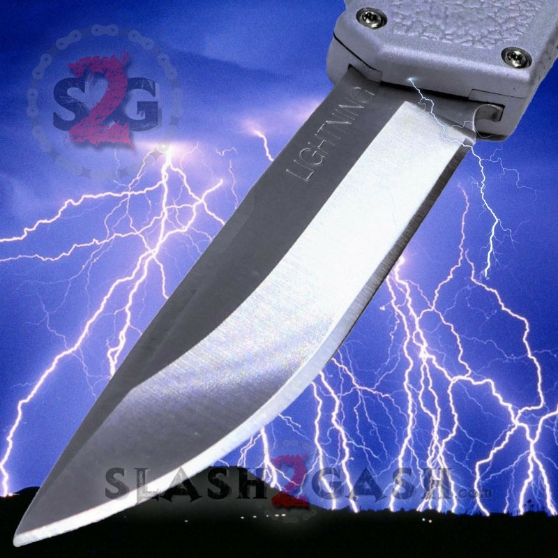 Lightning OTF Dual Action Silver Automatic Knife - Satin Plain Edge Plain Edge Knife-OTF - Tophatter Daily Deals