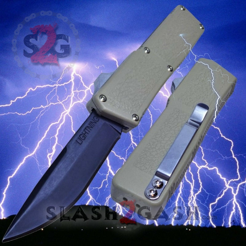 Lightning OTF Dual Action Tan Automatic Knife - Tactical Plain Edge Knife-OTF - Tophatter Daily Deals