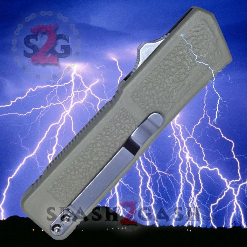 Lightning OTF Dual Action Tan Automatic Knife - Satin Serrated Plain Edge Knife-OTF - Tophatter Daily Deals