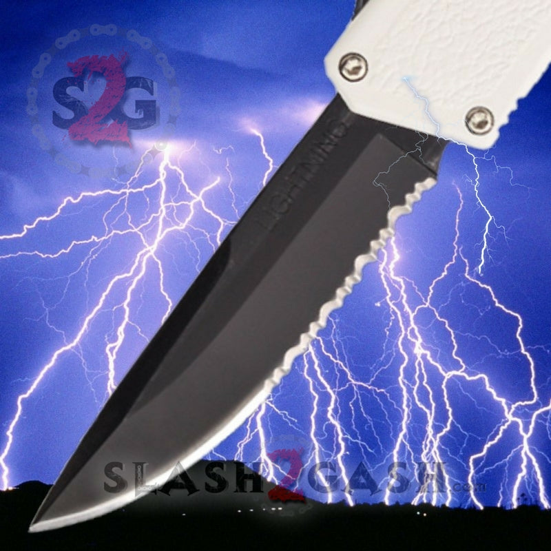 Lightning OTF Dual Action White Automatic Knife - Tactical Serrated Edge Serrated Edge Knife-OTF - Tophatter Daily Deals