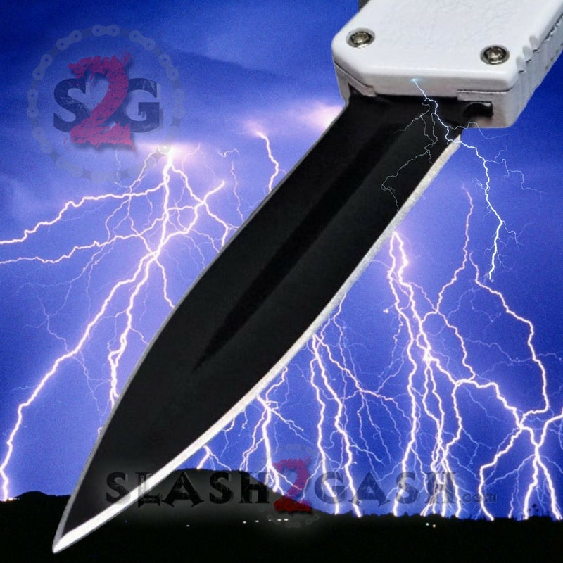 Lightning OTF Dual Action White Automatic Knife - TAIWAN upgraded 4 Blades Knife-OTF - Tophatter Daily Deals