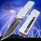 Lightning OTF Dual Action White Automatic Knife - Satin Serrated Knife-OTF - Tophatter Daily Deals