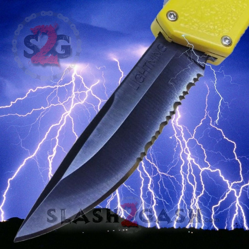 Lightning OTF Dual Action Yellow Automatic Knife - Tactical Plain Edge Serrated Edge Knife-OTF - Tophatter Daily Deals