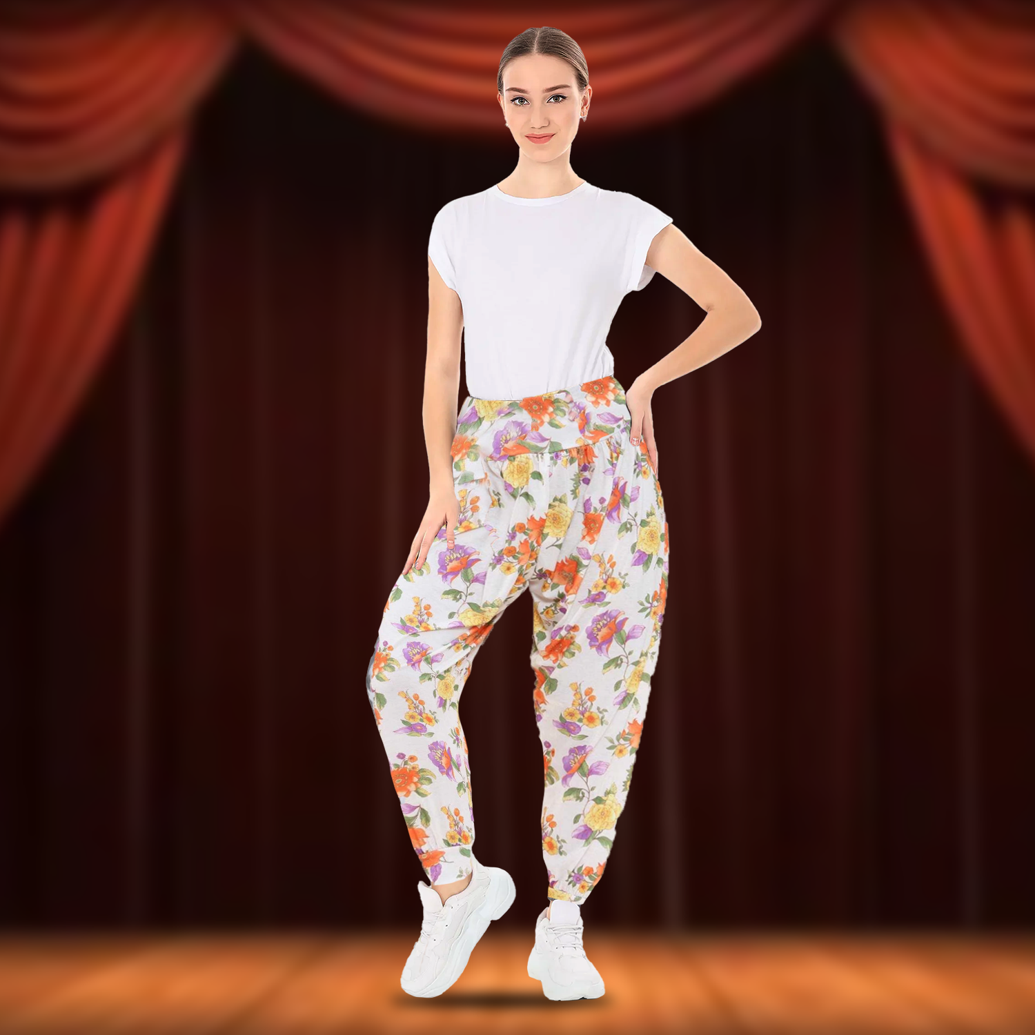 Women's Harem Trousers – Relaxed Fit Printed Pants for Yoga, Festival & Streetwear Looks White Floral Clothing - Tophatter Daily Deals