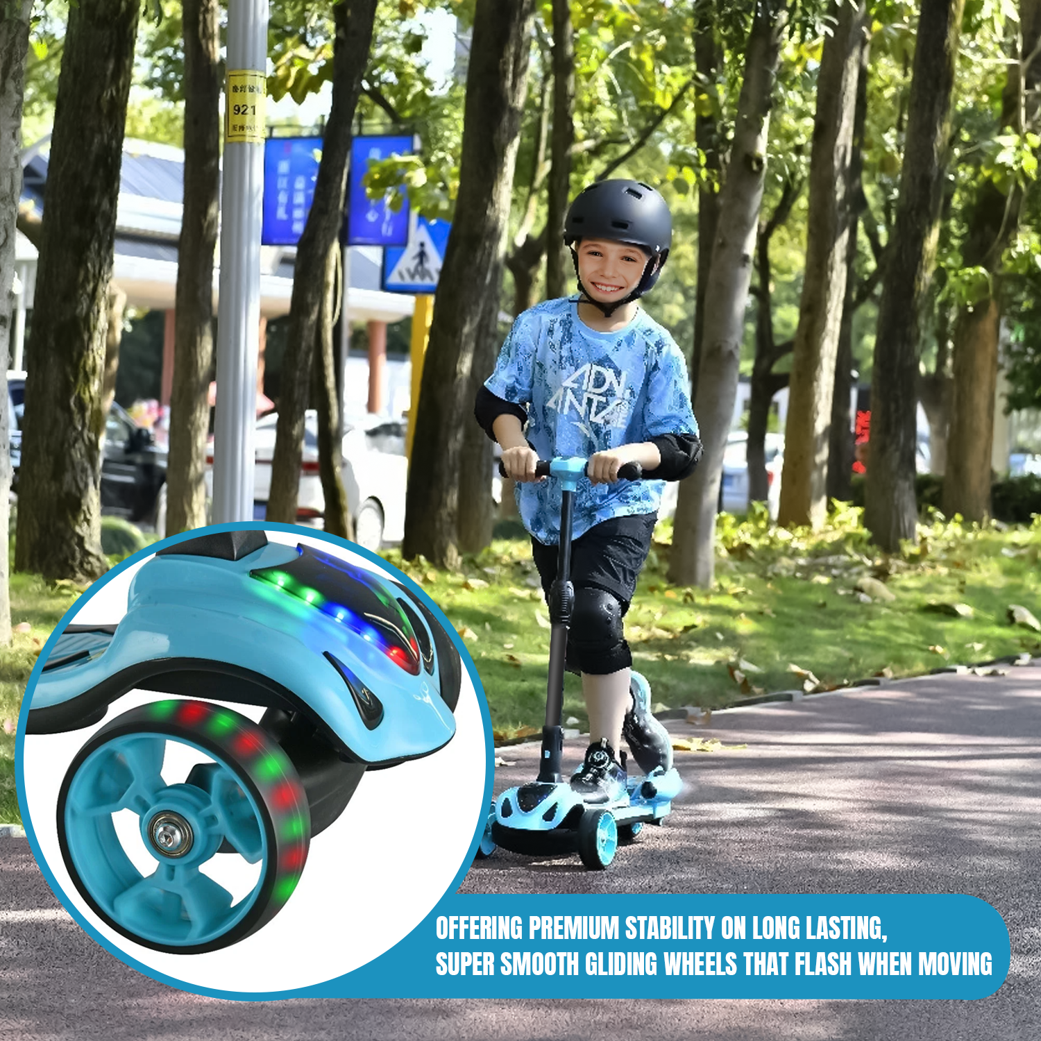 Kick Scooter for Kids – 3-Wheel Foldable Scooter with LED Light-Up Wheels & Adjustable Height Cycling - Tophatter Daily Deals