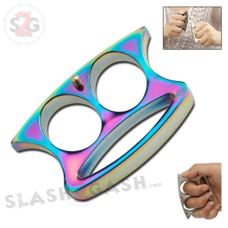 Lil Buddy Mini 2 Finger Double Knuckle Belt Buckle - Titanium Rainbow Belt Buckle - Tophatter Daily Deals