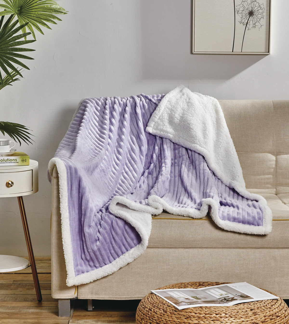 Corduroy Sherpa Reversible Throw Blanket, 50 × 60 in LILAC Bedding - Tophatter Daily Deals