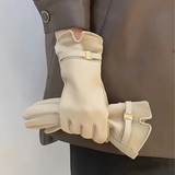 Waterproof Women’s Gloves - Slim Faux Leather, Lined Beige One Size - Tophatter Daily Deals