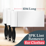 Sticky Roll for Clothes - 3pk x 10m Lint Roller Refills Rolls Pet Hair Clothes Fluff Dust Remover Sticky Clothing - Tophatter Daily Deals