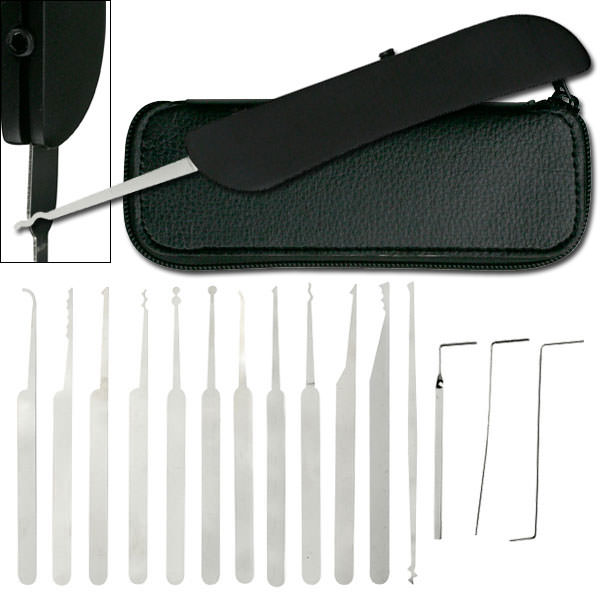 15 Piece Lockpick Set with Leather Pouch Collectible Weapons - Tophatter Daily Deals