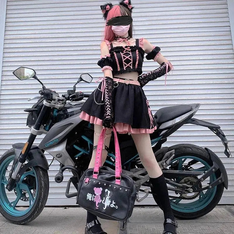 Lolita Girls Sweet Tank Top And Skirt 2-piece set High Waist Ruffles Bow Pleated Skirt Harajuku Cute Cake Mini Skirts - Tophatter Daily Deals