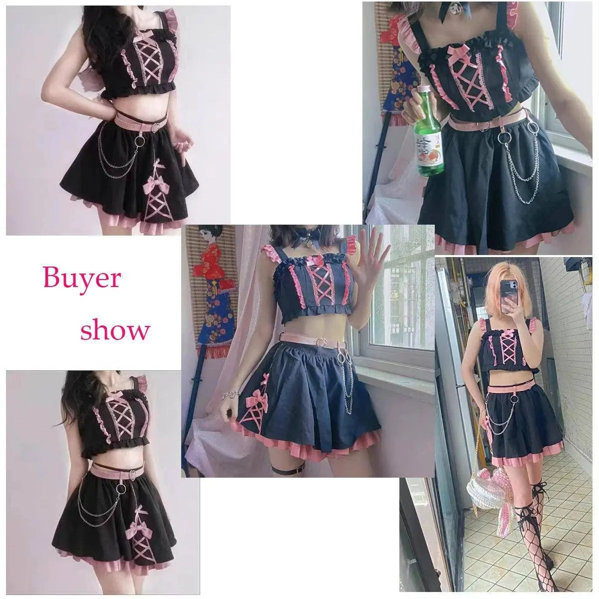 Lolita Girls Sweet Tank Top And Skirt 2-piece set High Waist Ruffles Bow Pleated Skirt Harajuku Cute Cake Mini Skirts - Tophatter Daily Deals