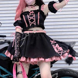 Lolita Girls Sweet Tank Top And Skirt 2-piece set High Waist Ruffles Bow Pleated Skirt Harajuku Cute Cake Mini Skirts Tops and Skirt S - Tophatter Daily Deals