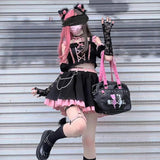 Lolita Girls Sweet Tank Top And Skirt 2-piece set High Waist Ruffles Bow Pleated Skirt Harajuku Cute Cake Mini Skirts - Tophatter Daily Deals