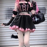 Lolita Girls Sweet Tank Top And Skirt 2-piece set High Waist Ruffles Bow Pleated Skirt Harajuku Cute Cake Mini Skirts - Tophatter Daily Deals