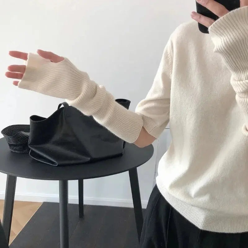 Long Fingerless Gloves Women‘s Mitten Winter Arm Warmer Knitted Arm Sleeve Fine Casual Soft Girls Goth Clothes Punk Gothic Glove - Tophatter Daily Deals