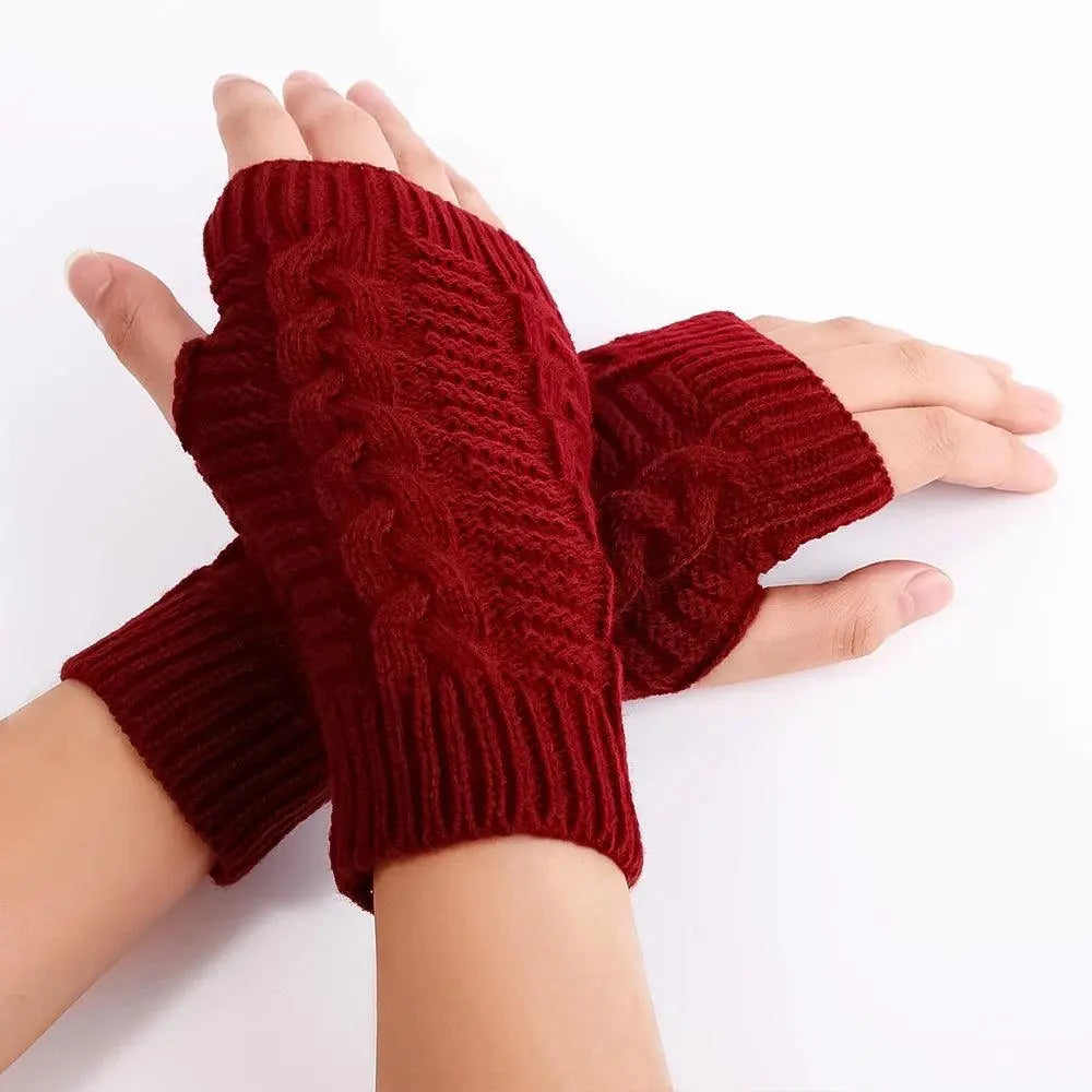 Long Fingerless Gloves Women‘s Mitten Winter Arm Warmer Knitted Arm Sleeve Fine Casual Soft Girls Goth Clothes Punk Gothic Glove short - wine red - Tophatter Daily Deals