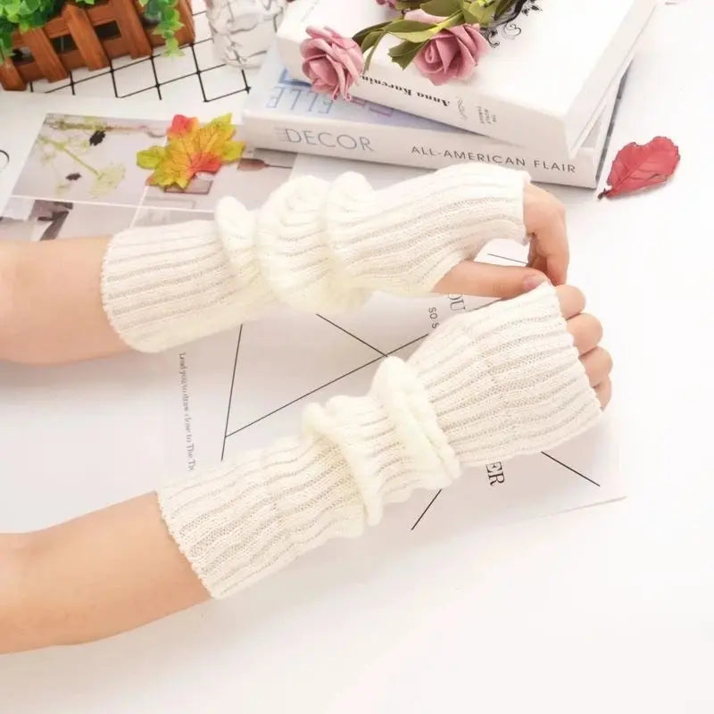 Long Fingerless Gloves Women‘s Mitten Winter Arm Warmer Knitted Arm Sleeve Fine Casual Soft Girls Goth Clothes Punk Gothic Glove - Tophatter Daily Deals